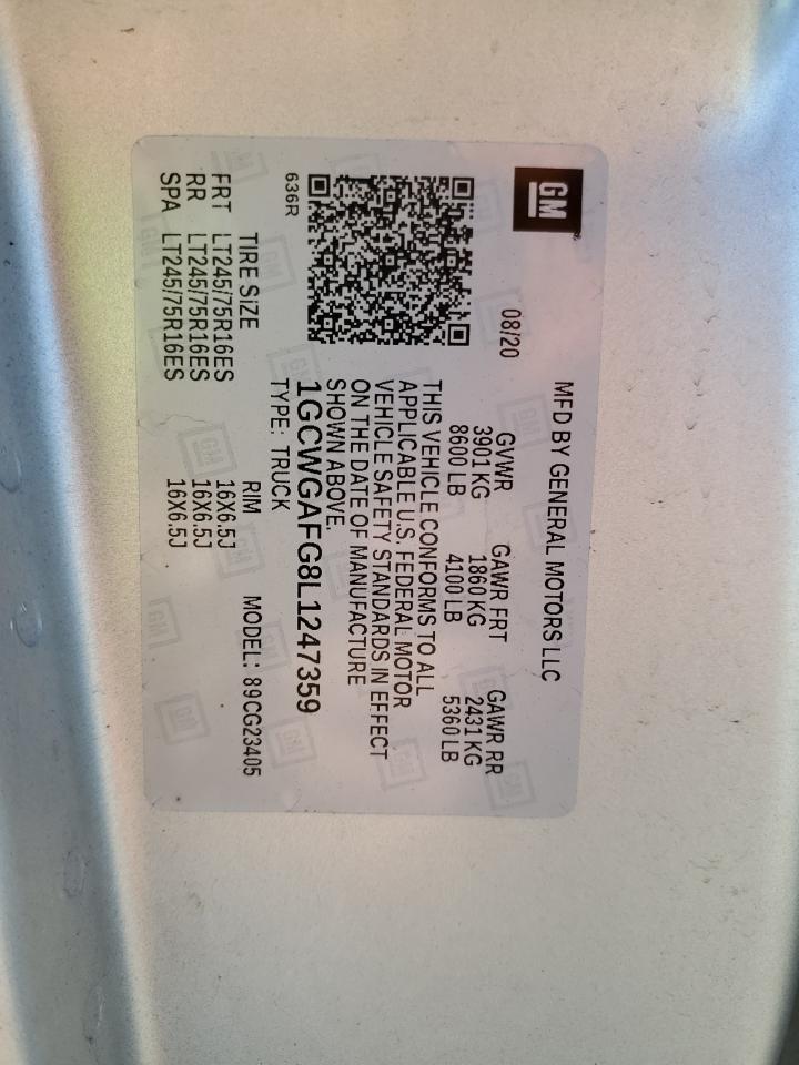 2020 Chevrolet Express G2500 VIN: 1GCWGAFG8L1247359 Lot: 79449034