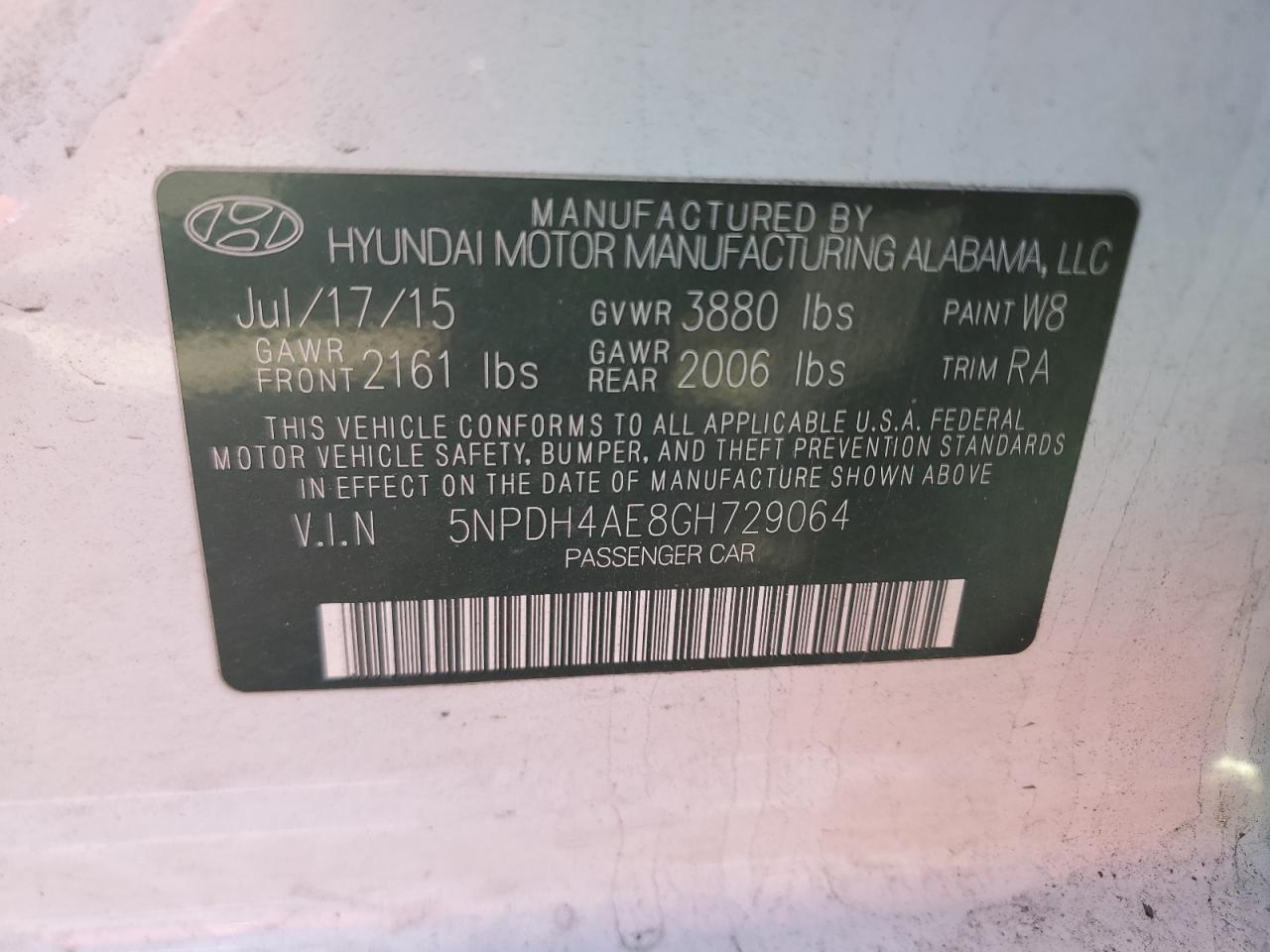 VIN 5NPDH4AE8GH729064 2016 HYUNDAI ELANTRA no.12