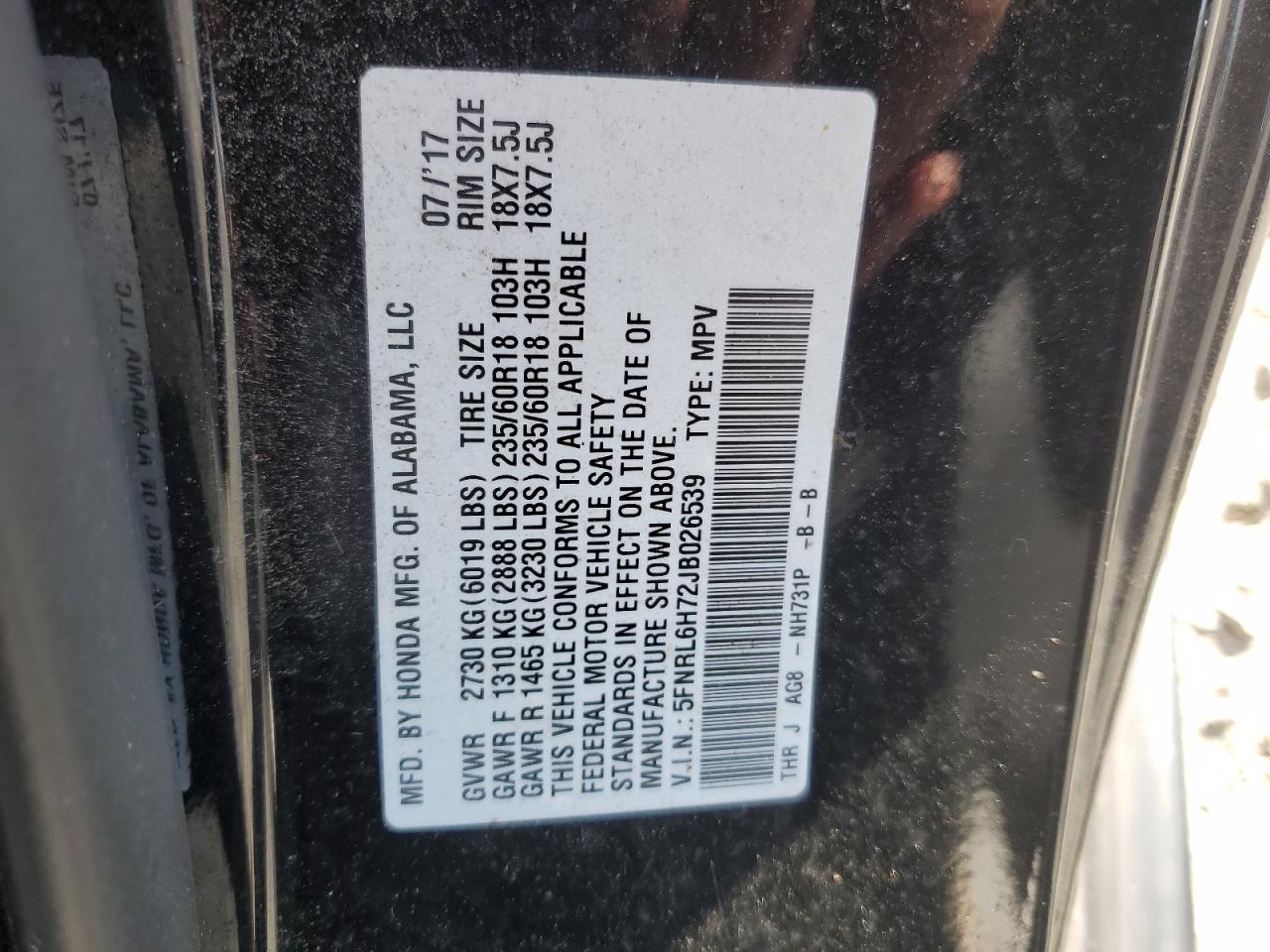 2018 Honda Odyssey Exl VIN: 5FNRL6H72JB026539 Lot: 81006224