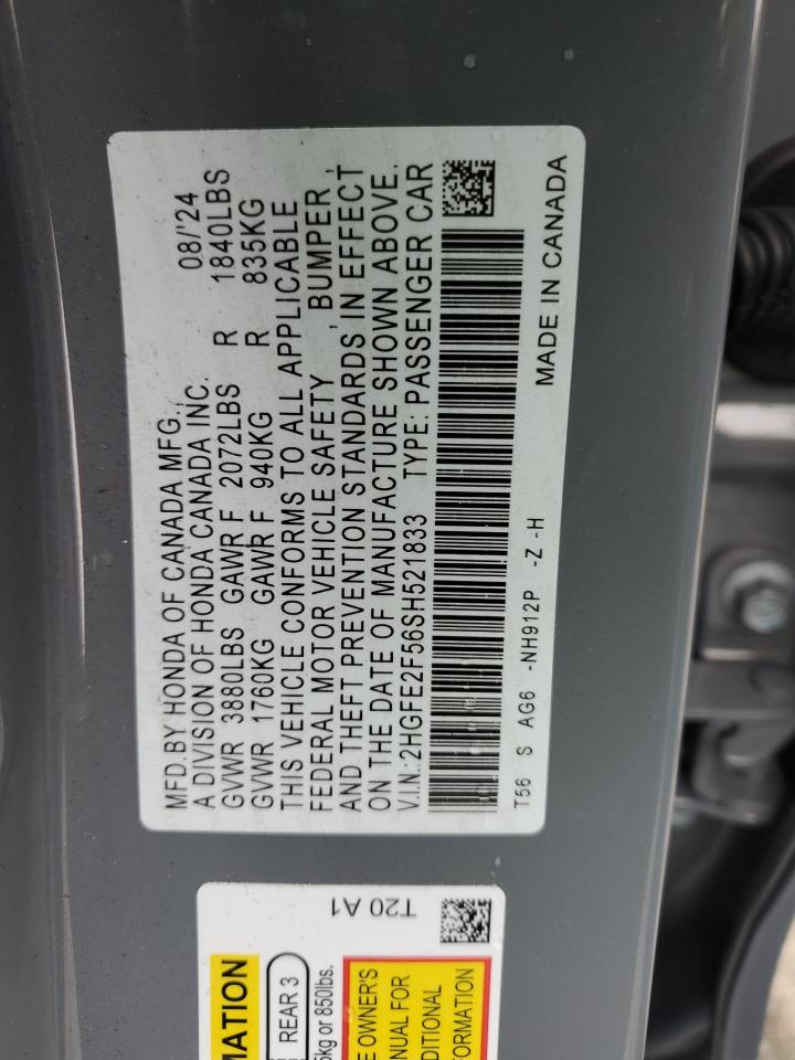 VIN 2HGFE2F56SH521833 2025 HONDA CIVIC no.12