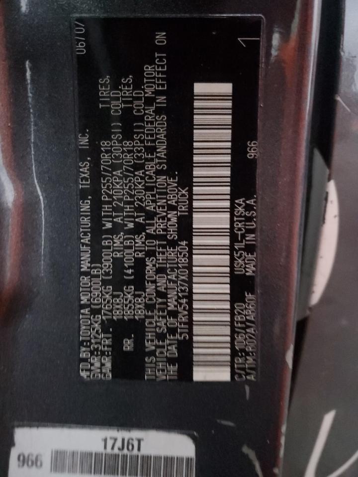 2007 Toyota Tundra Double Cab Sr5 VIN: 5TFRV54137X018504 Lot: 80534654