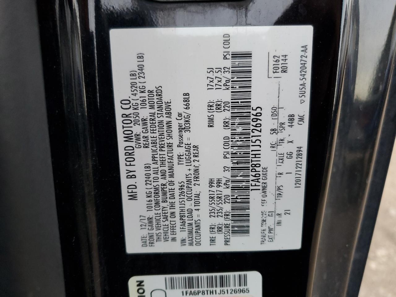 2018 Ford Mustang VIN: 1FA6P8TH1J5126965 Lot: 82693374