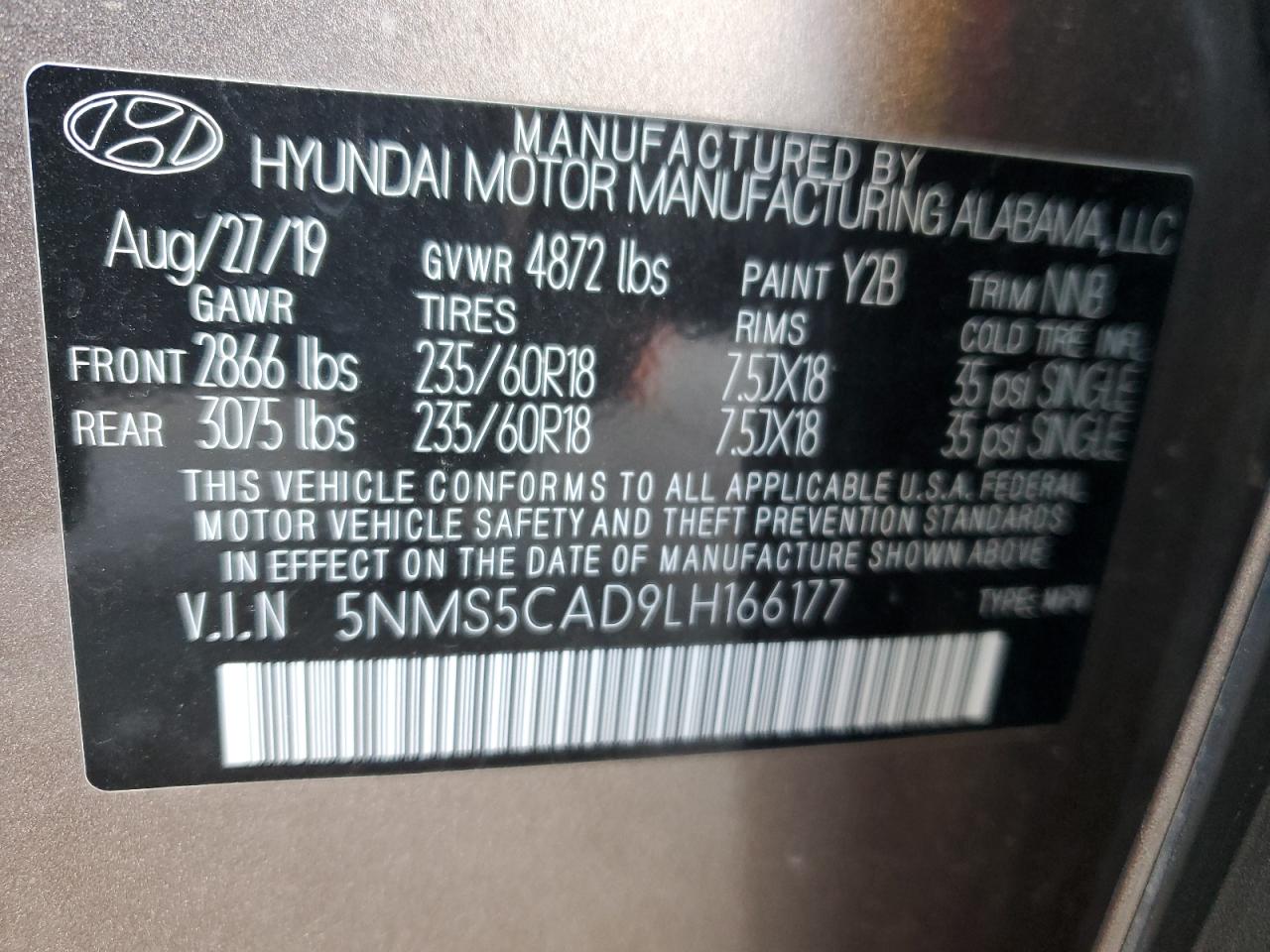 VIN 5NMS5CAD9LH166177 2020 HYUNDAI SANTA FE no.13