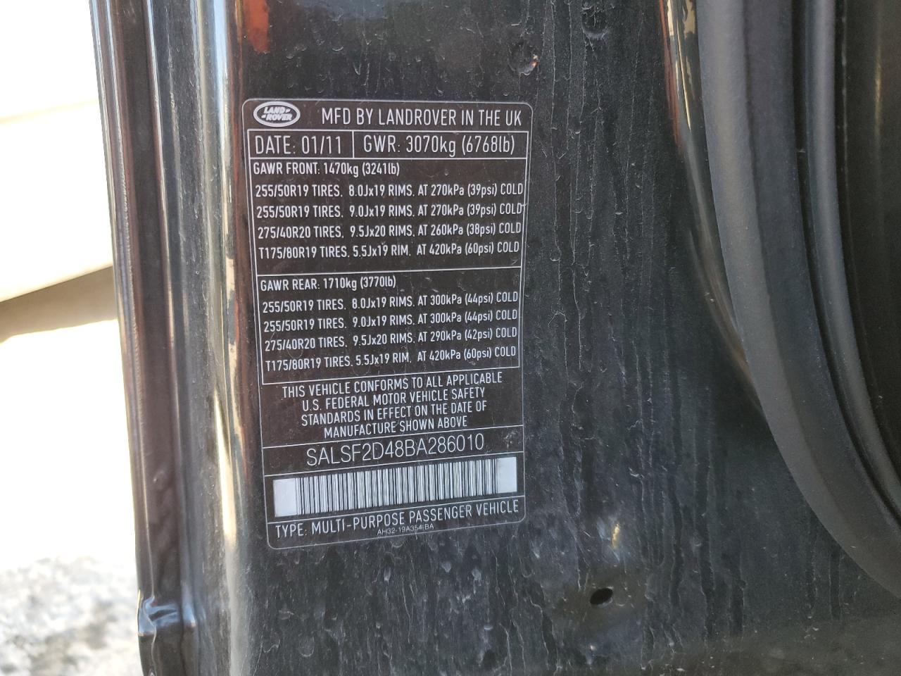 2011 Land Rover Range Rover Sport Hse VIN: SALSF2D48BA286010 Lot: 81032514