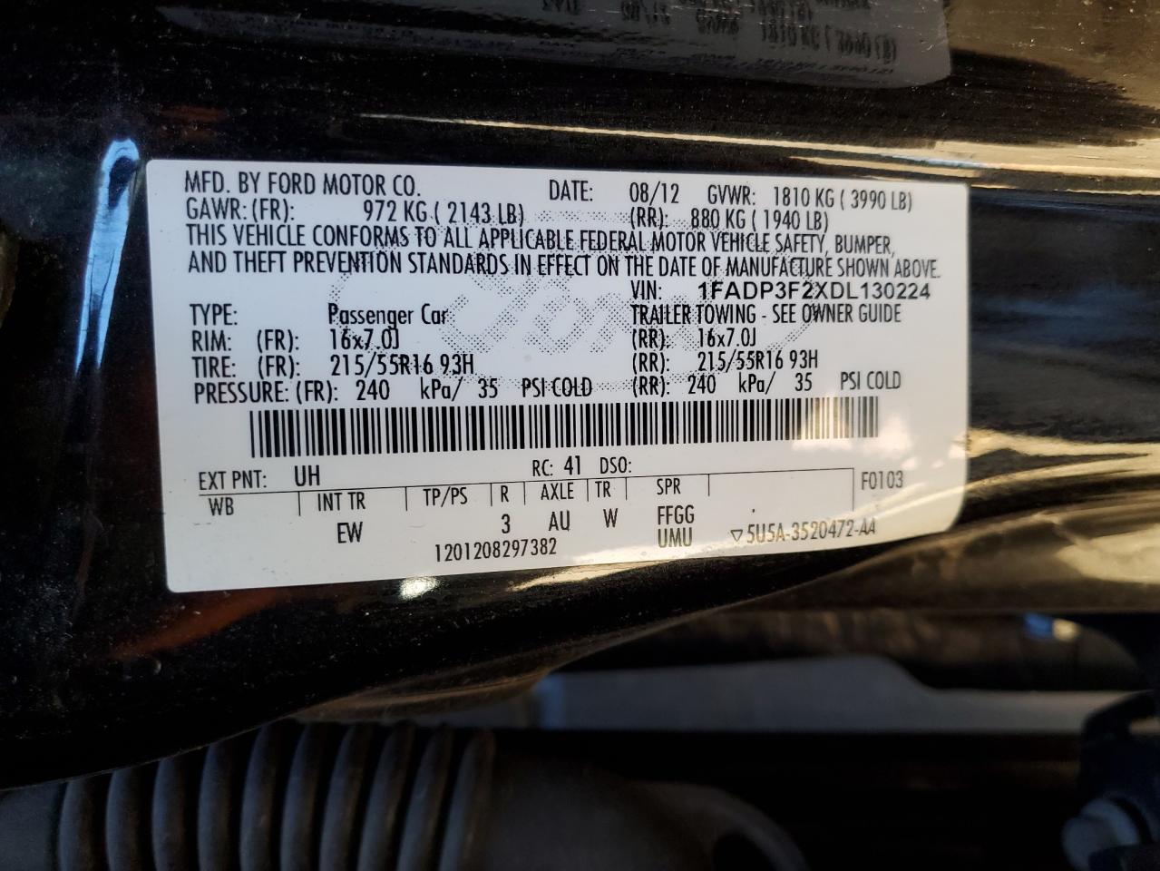 VIN 1FADP3F2XDL130224 2013 FORD FOCUS no.12