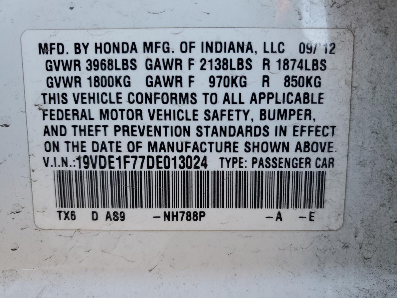 VIN 19VDE1F77DE013024 2013 ACURA ILX no.12