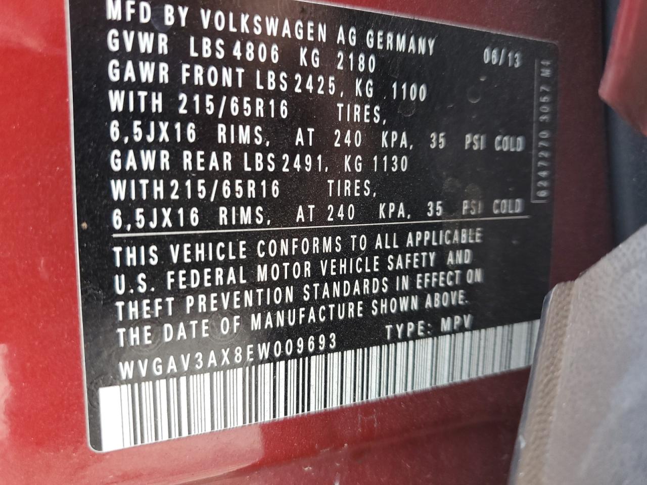 2014 Volkswagen Tiguan S VIN: WVGAV3AX8EW009693 Lot: 79428184