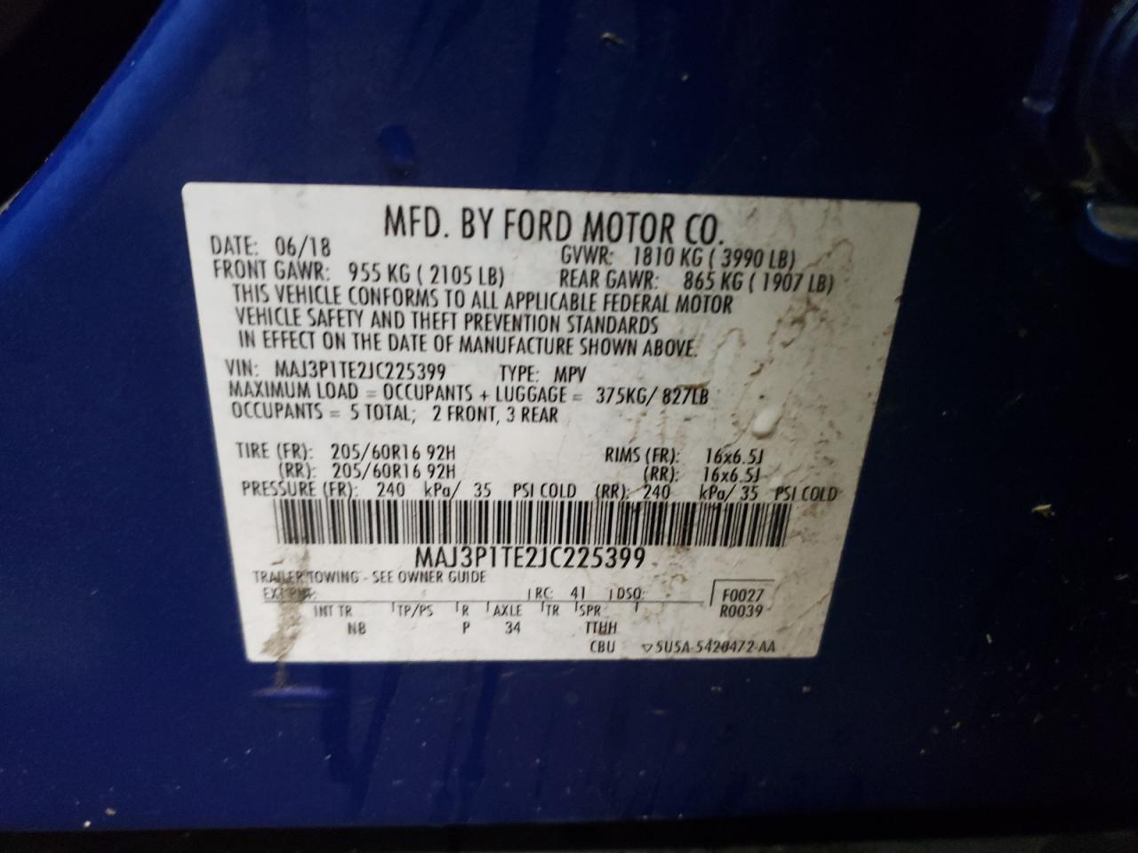 2018 Ford Ecosport Se VIN: MAJ3P1TE2JC225399 Lot: 78259704