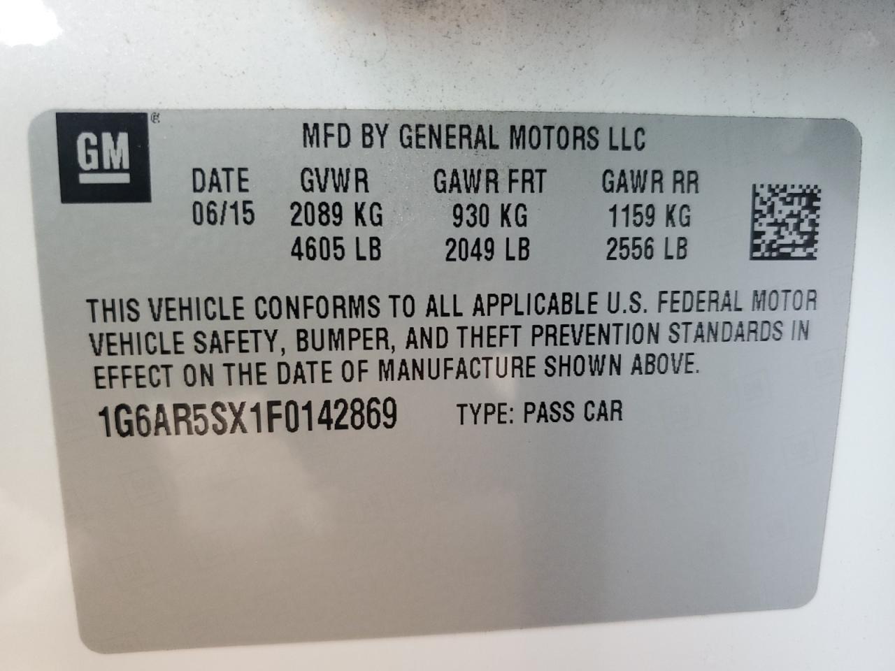 VIN 1G6AR5SX1F0142869 2015 CADILLAC CTS no.13