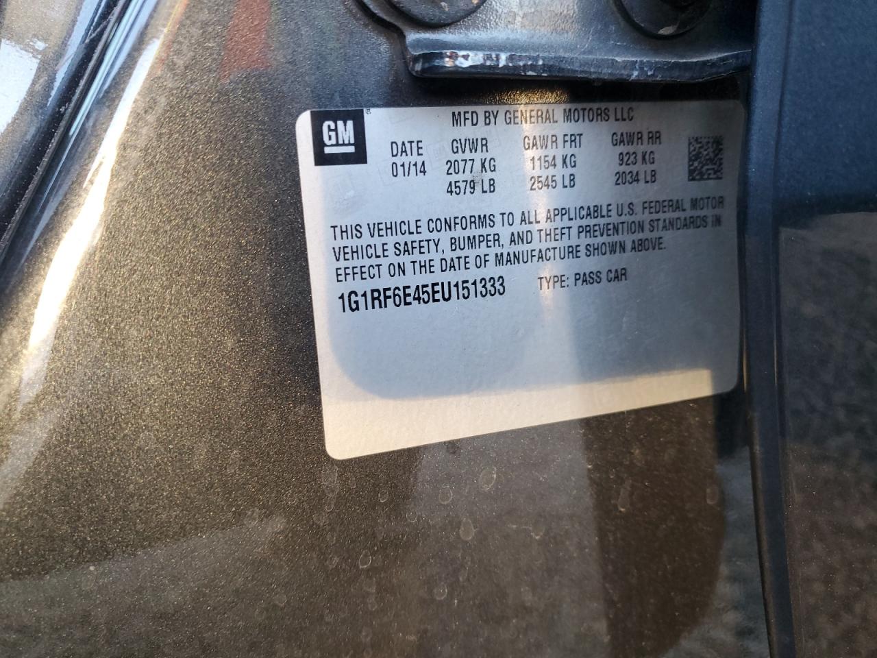 2014 Chevrolet Volt VIN: 1G1RF6E45EU151333 Lot: 79781024