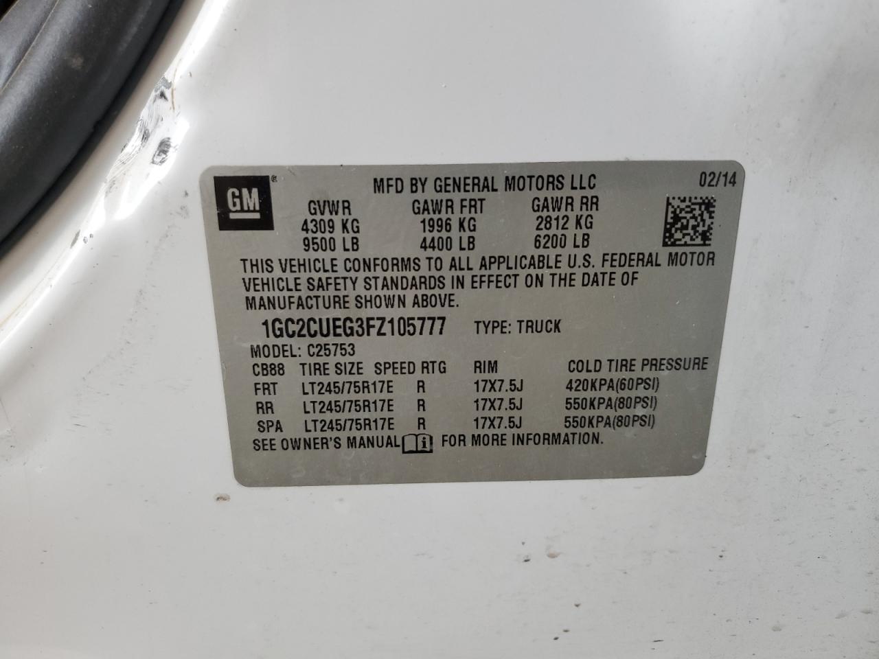 2015 Chevrolet Silverado C2500 Heavy Duty VIN: 1GC2CUEG3FZ105777 Lot: 82154994