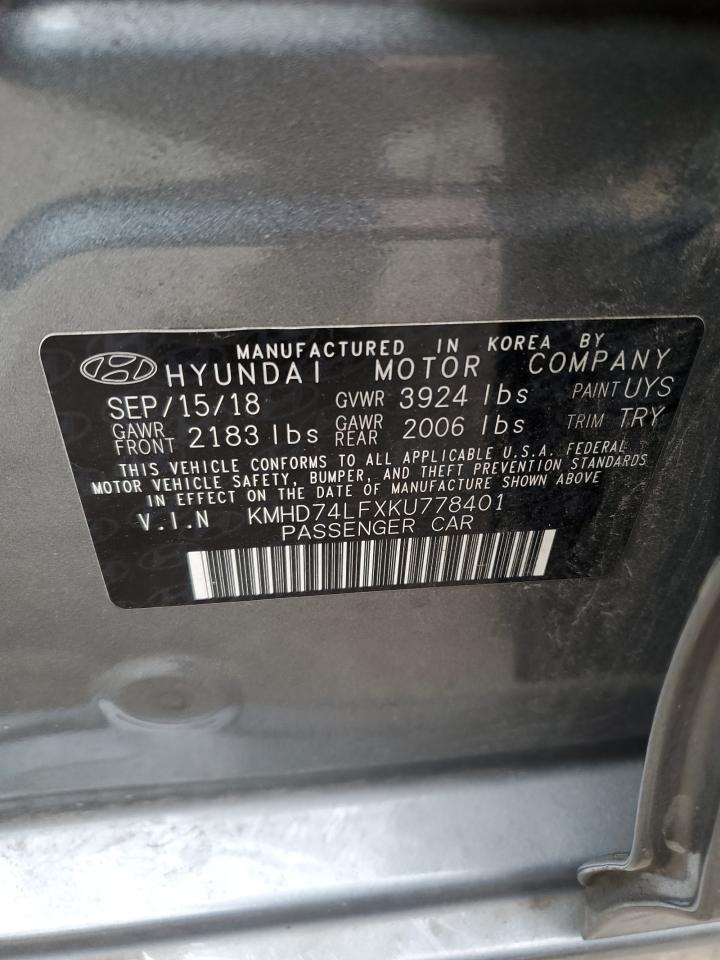 VIN KMHD74LFXKU778401 2019 HYUNDAI ELANTRA no.12