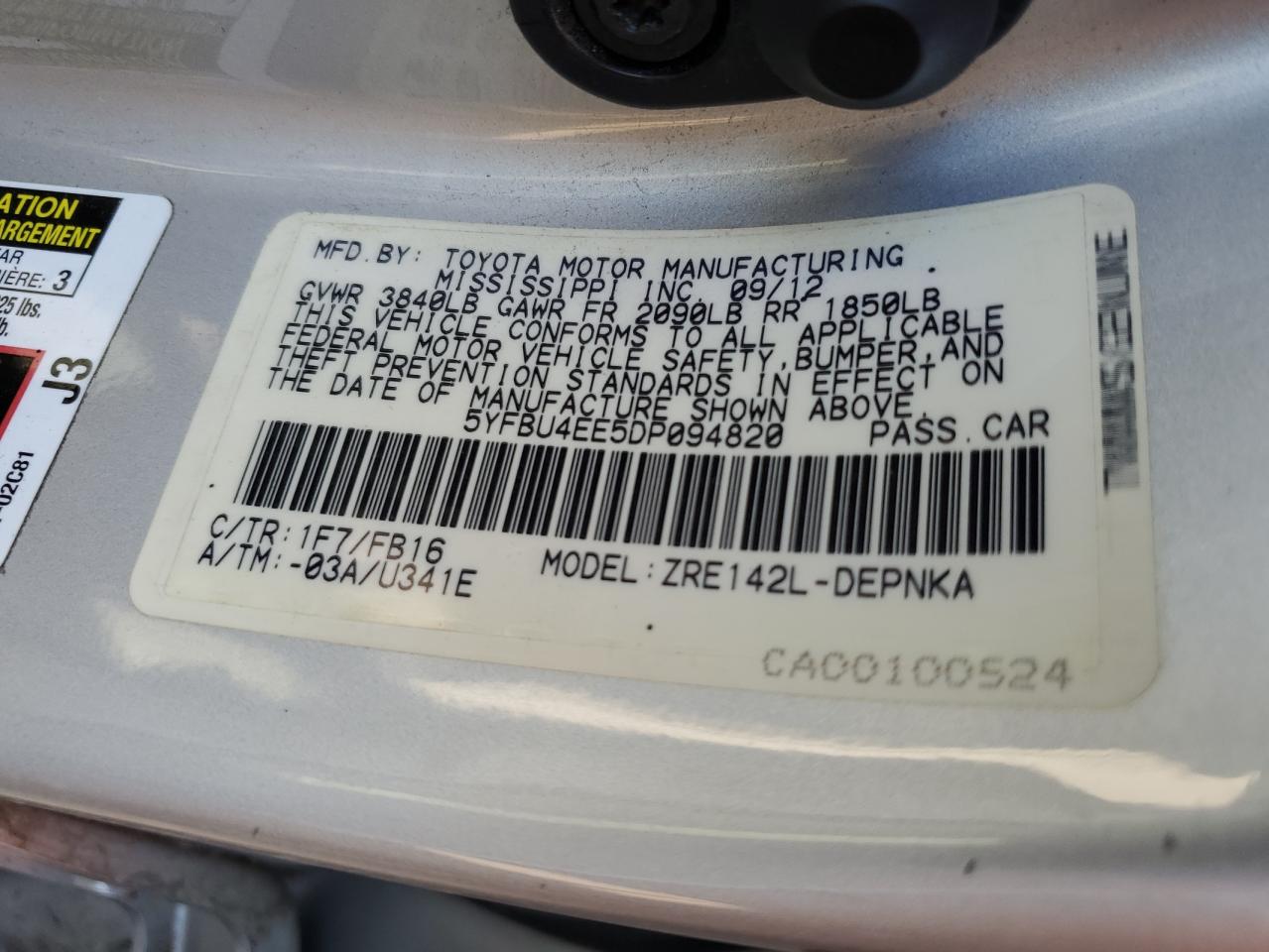 5YFBU4EE5DP094820 2013 Toyota Corolla Base