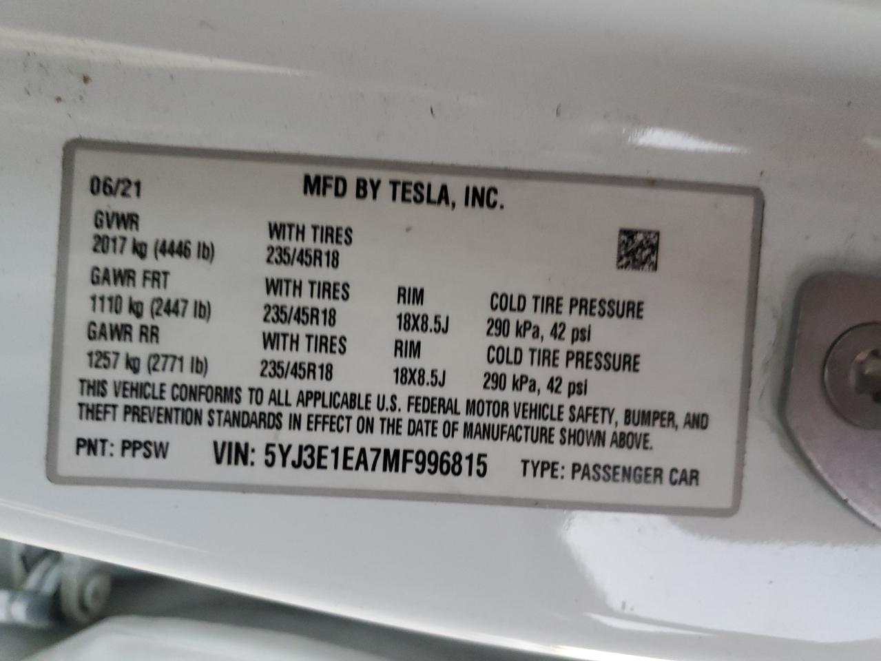 VIN 5YJ3E1EA7MF996815 2021 TESLA MODEL 3 no.13