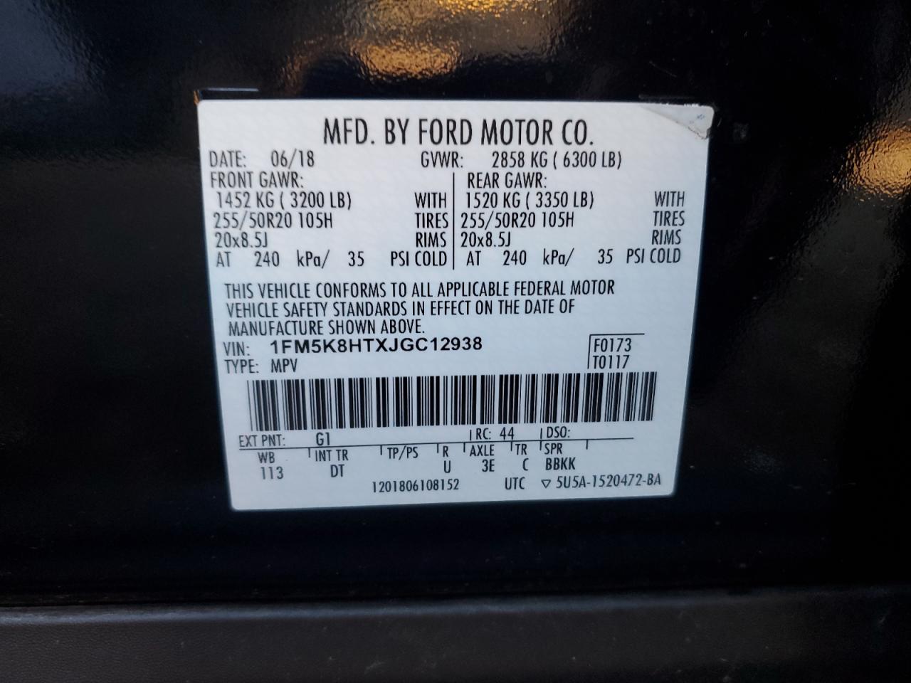 2018 Ford Explorer Platinum VIN: 1FM5K8HTXJGC12938 Lot: 80479794