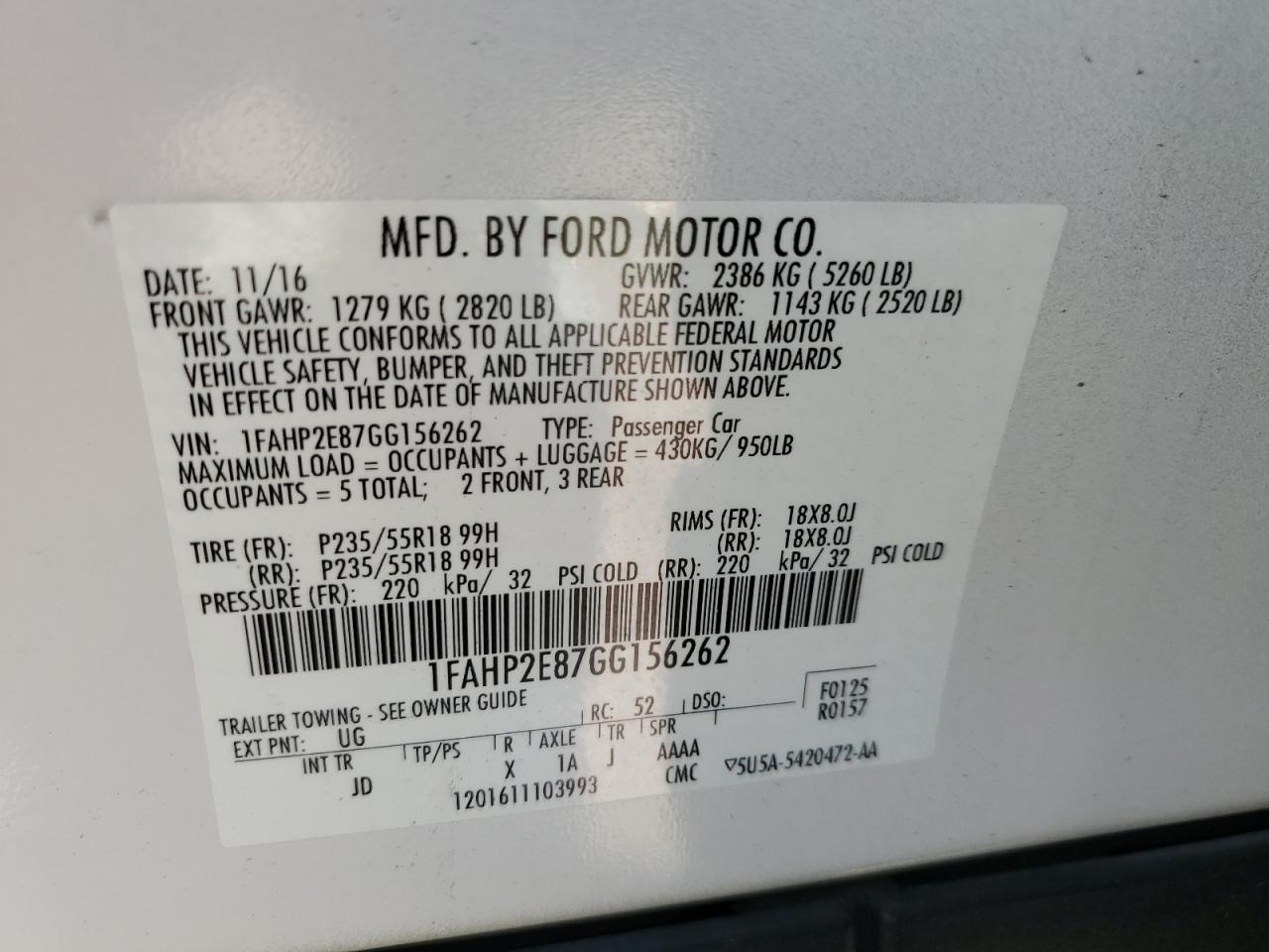 VIN 1FAHP2E87GG156262 2016 FORD TAURUS no.13