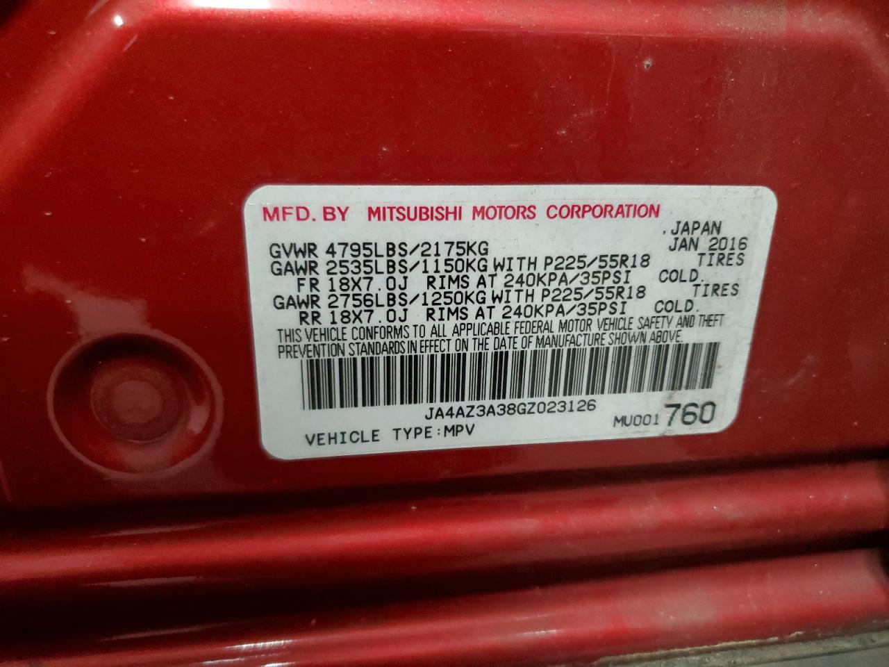 2016 Mitsubishi Outlander Se VIN: JA4AZ3A38GZ023126 Lot: 82125614