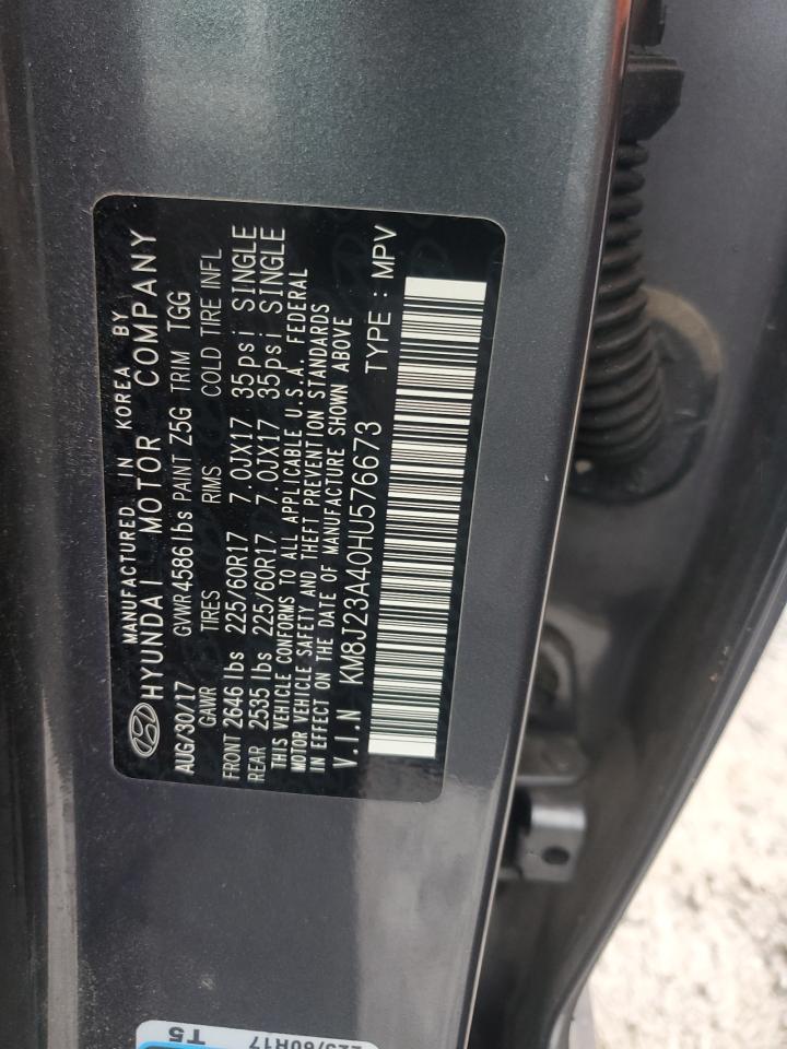 2017 Hyundai Tucson Se VIN: KM8J23A40HU576673 Lot: 72362344