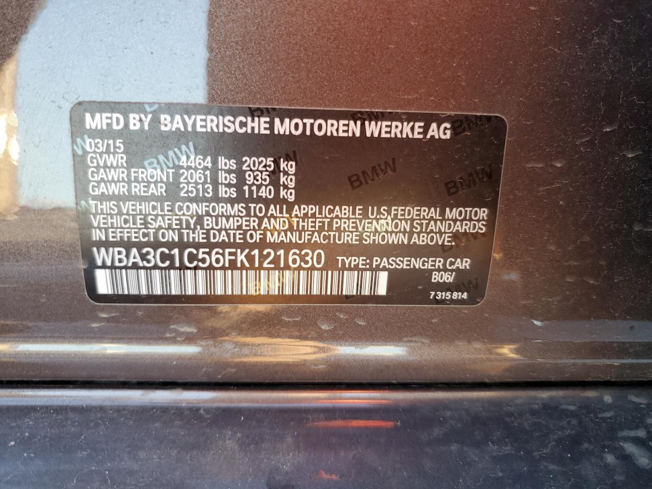 2015 BMW 328 I Sulev VIN: WBA3C1C56FK121630 Lot: 79974314