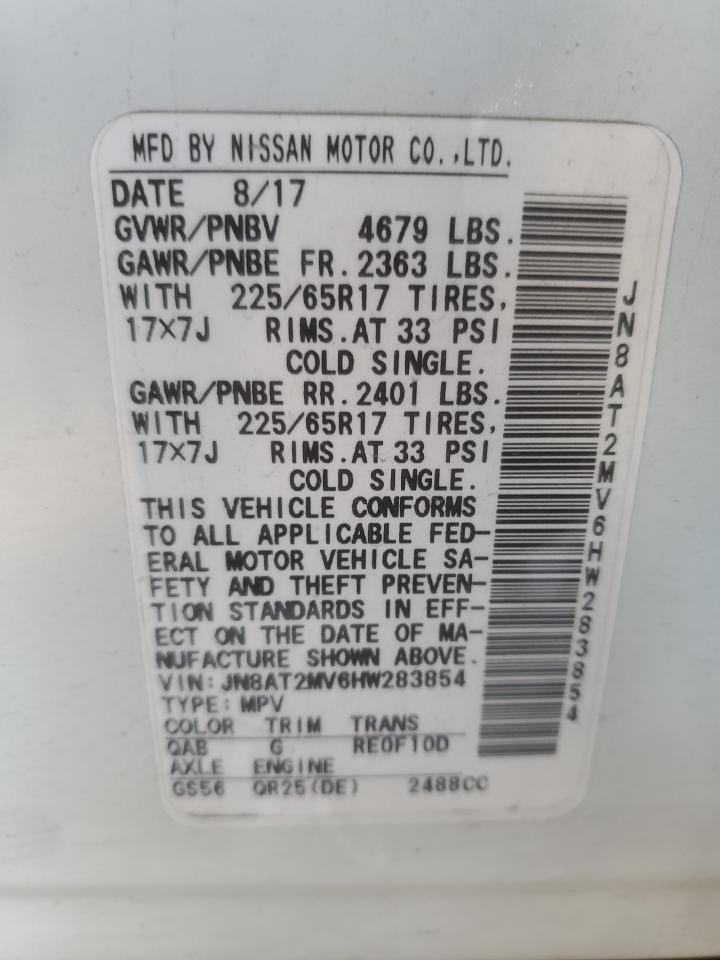 2017 Nissan Rogue S VIN: JN8AT2MV6HW283854 Lot: 79688634