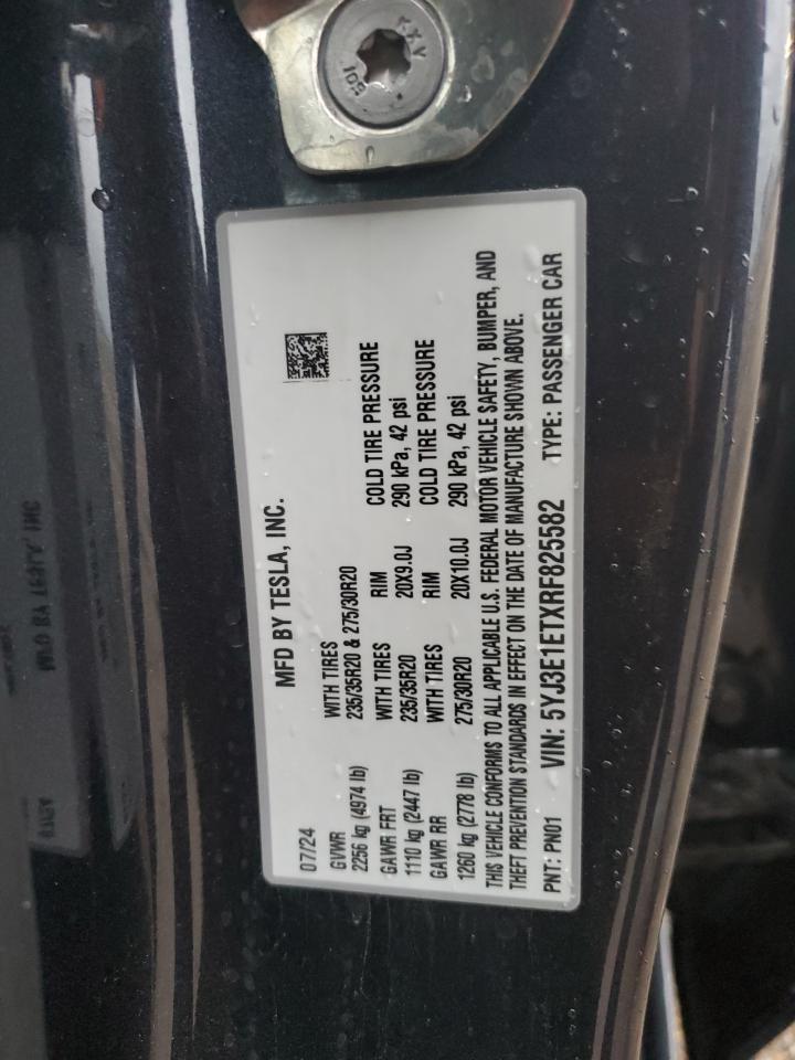 2024 Tesla Model 3 VIN: 5YJ3E1ETXRF825582 Lot: 76035224