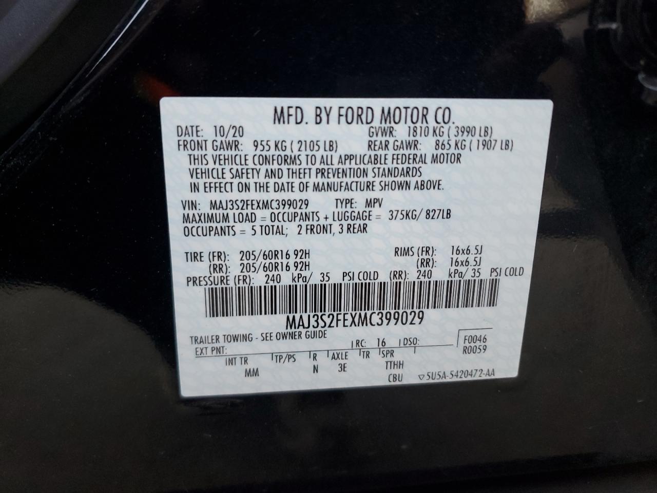 2021 Ford Ecosport S VIN: MAJ3S2FEXMC399029 Lot: 80145324