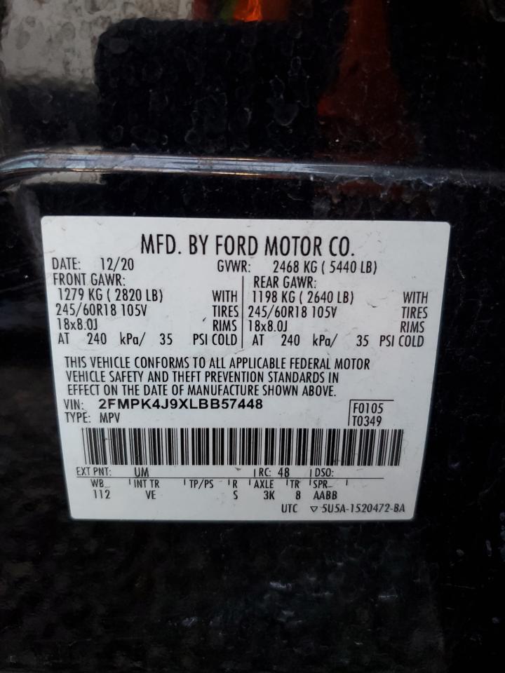 2020 Ford Edge Sel VIN: 2FMPK4J9XLBB57448 Lot: 80444034