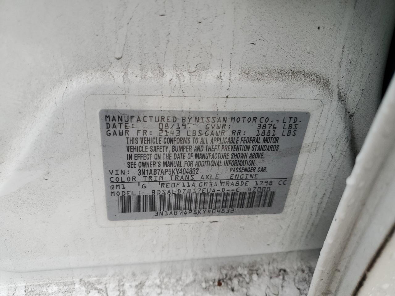 VIN 3N1AB7AP5KY404832 2019 NISSAN SENTRA no.12