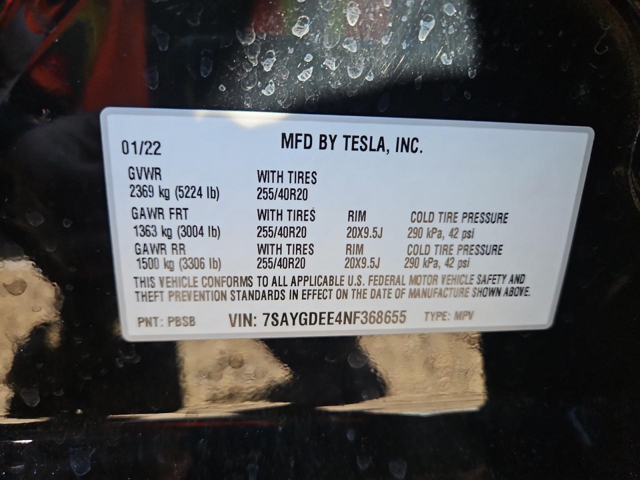 2022 Tesla Model Y VIN: 7SAYGDEE4NF368655 Lot: 79910614