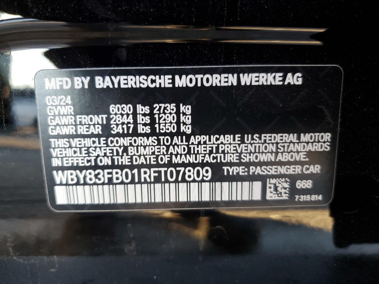 VIN WBY83FB01RFT07809 2024 BMW I4 XDRIVE no.13