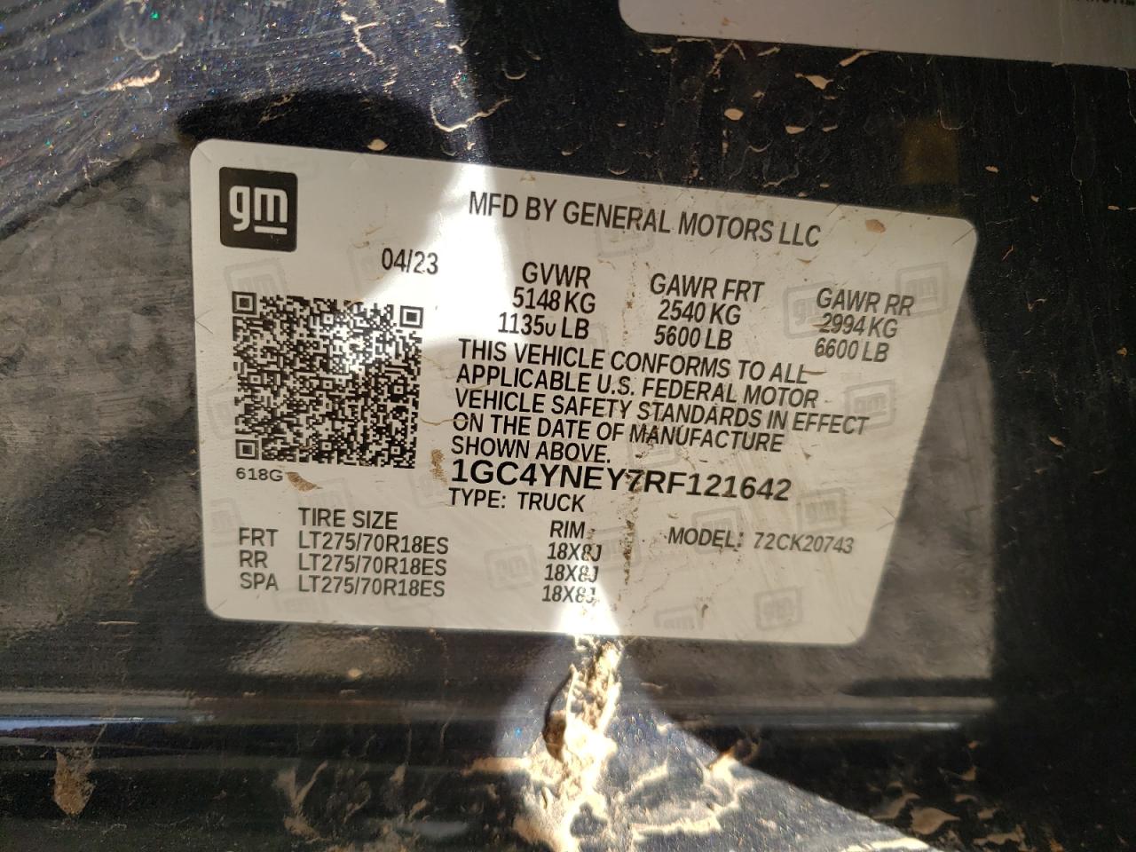 2024 Chevrolet Silverado K2500 Heavy Duty Lt VIN: 1GC4YNEY7RF121642 Lot: 82236934