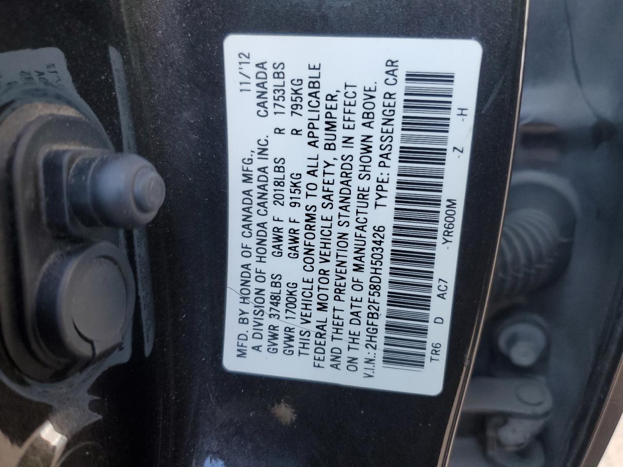 VIN 2HGFB2F58DH503426 2013 HONDA CIVIC no.13