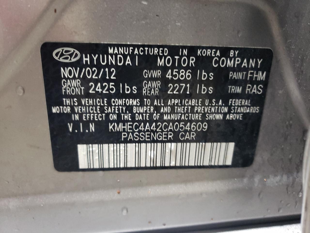 2012 Hyundai Sonata Hybrid VIN: KMHEC4A42CA054609 Lot: 80799964