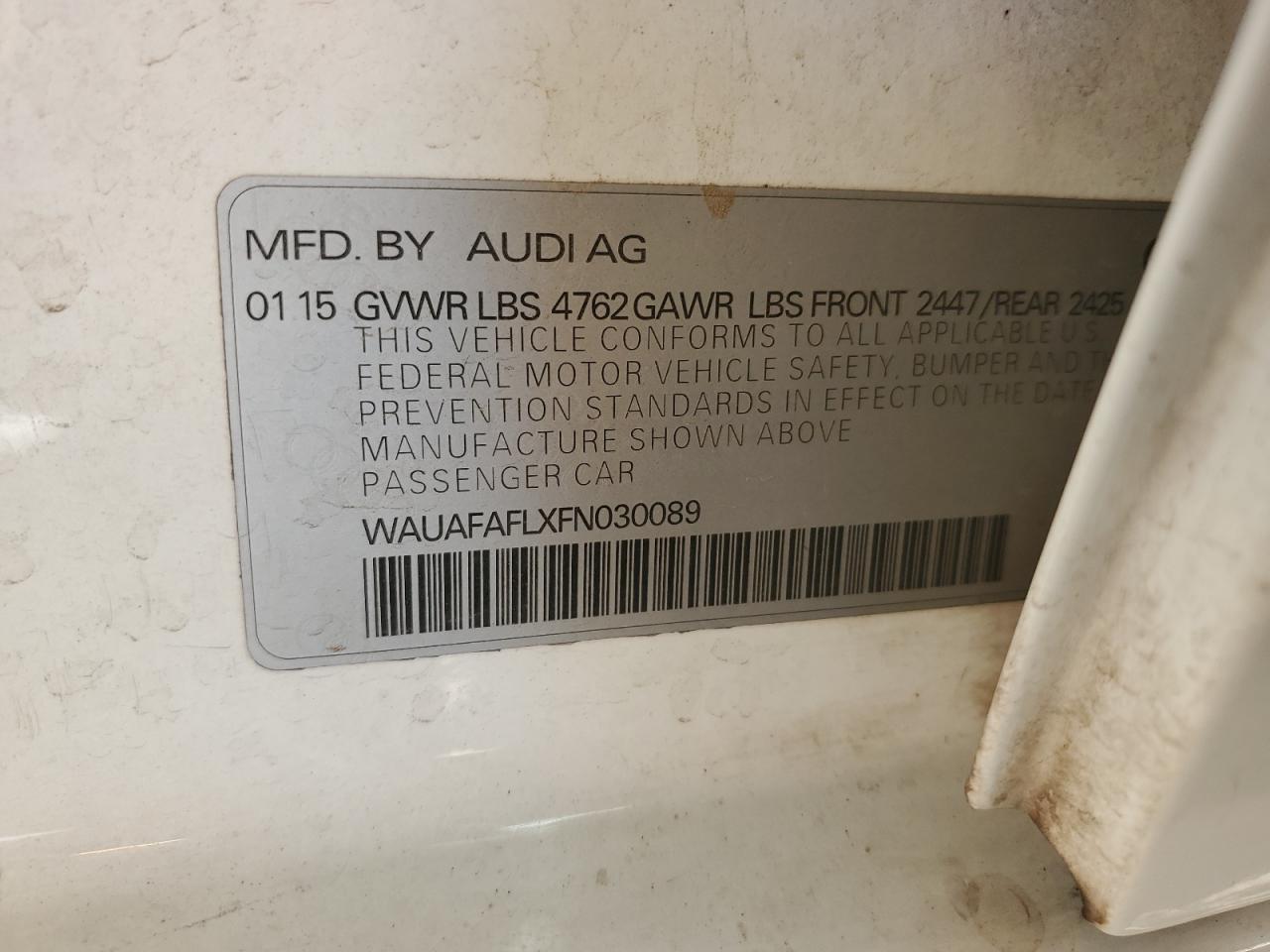2015 Audi A4 Premium VIN: WAUAFAFLXFN030089 Lot: 57796795