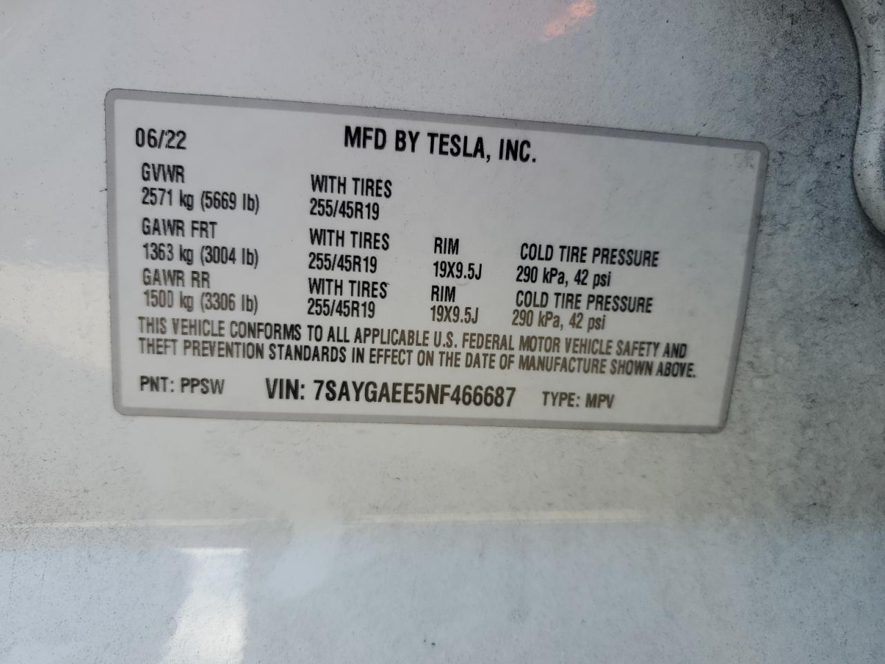 2022 Tesla Model Y VIN: 7SAYGAEE5NF466687 Lot: 79745714