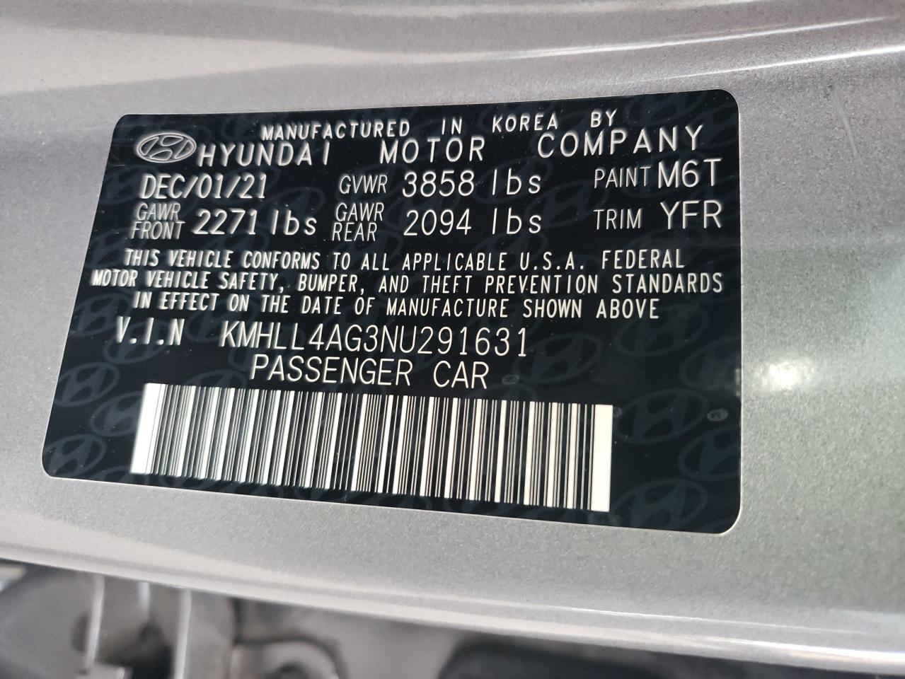 2022 Hyundai Elantra Se VIN: KMHLL4AG3NU291631 Lot: 78070694