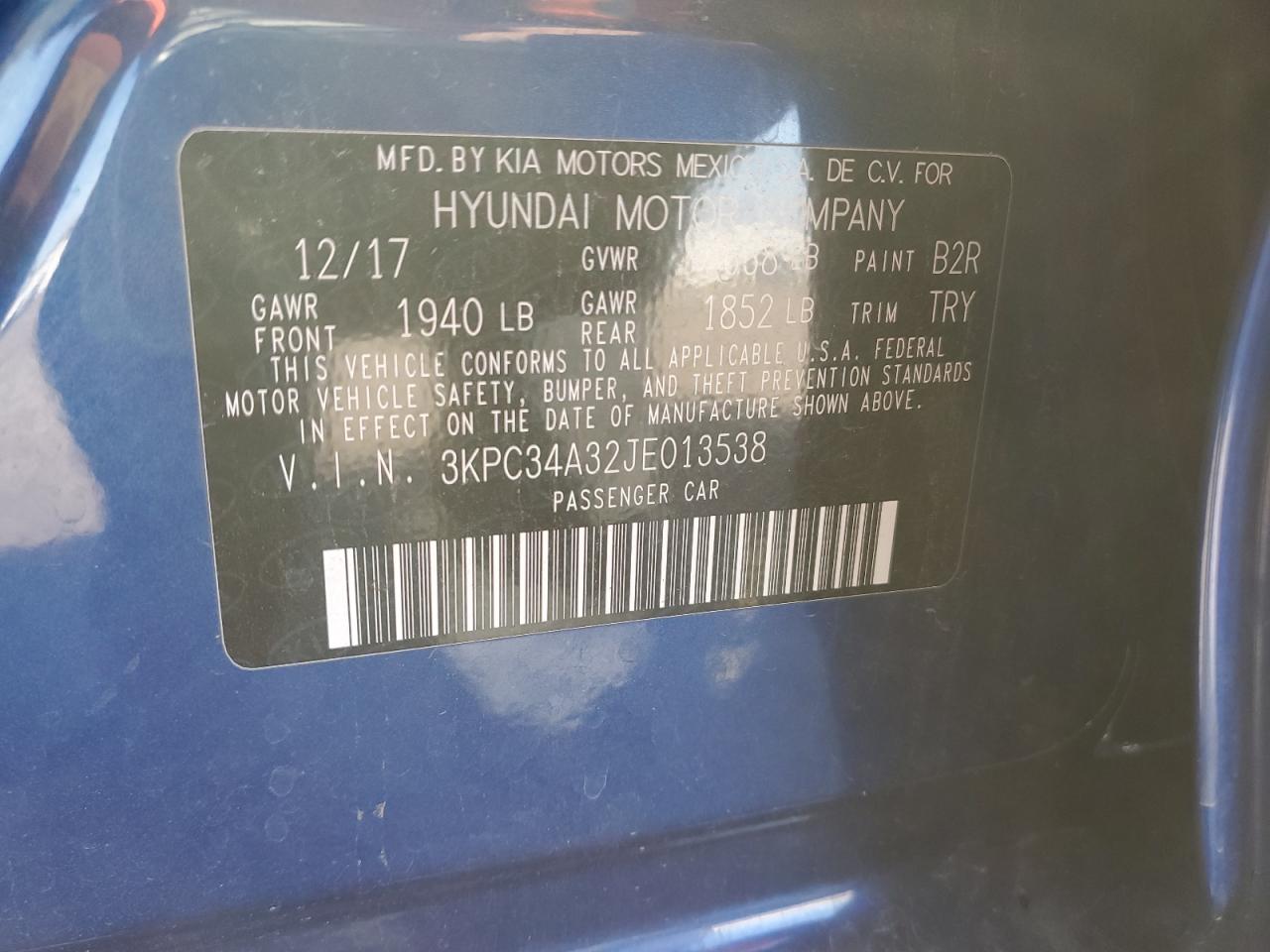 VIN 3KPC34A32JE013538 2018 HYUNDAI ACCENT no.12