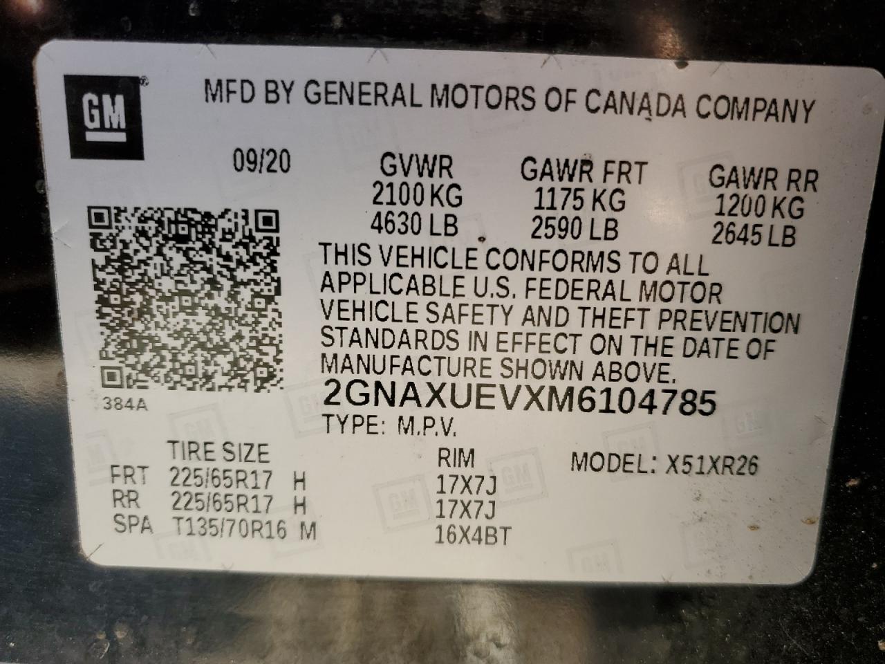 VIN 2GNAXUEVXM6104785 2021 CHEVROLET EQUINOX no.14