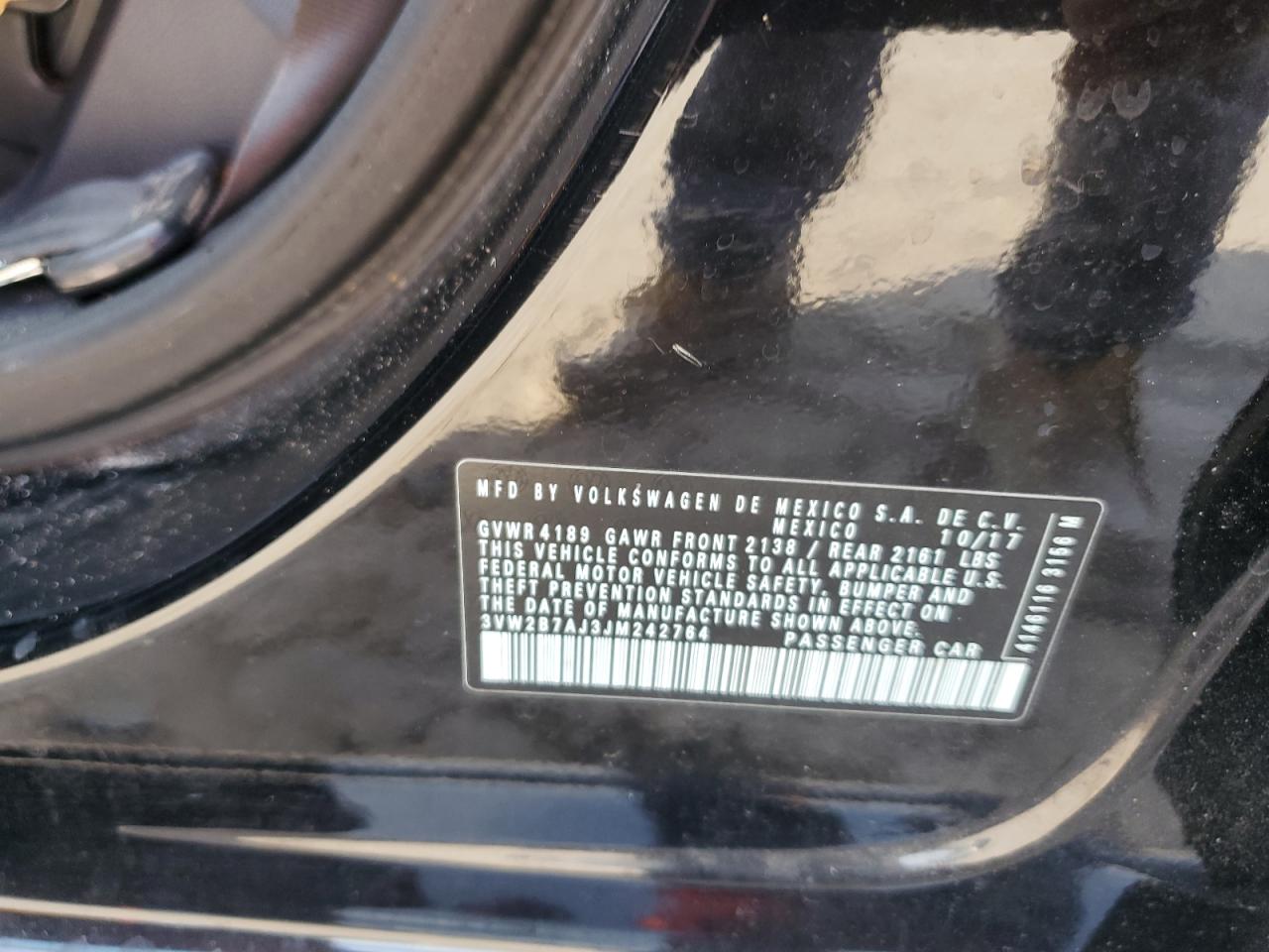 2018 Volkswagen Jetta S VIN: 3VW2B7AJ3JM242764 Lot: 82409664