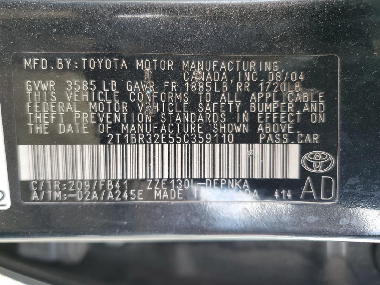 2005 Toyota Corolla Ce VIN: 2T1BR32E55C359110 Lot: 79342074