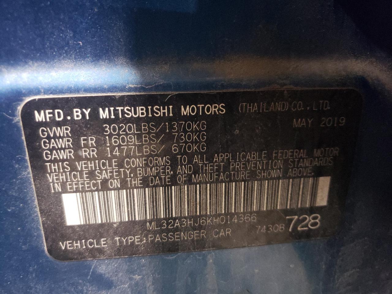 VIN ML32A3HJ6KH014366 2019 MITSUBISHI MIRAGE no.12