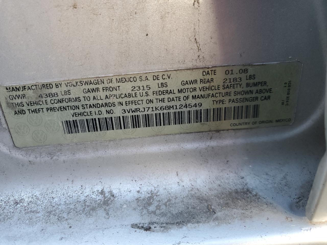 2008 Volkswagen Jetta Wolfsburg VIN: 3VWRJ71K68M124549 Lot: 80444234