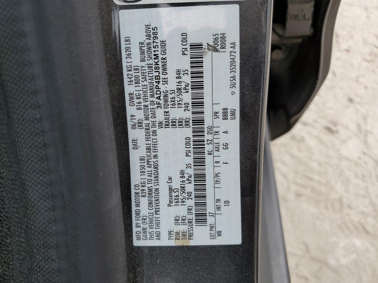 2019 Ford Fiesta Se VIN: 3FADP4BJ8KM157985 Lot: 82845484