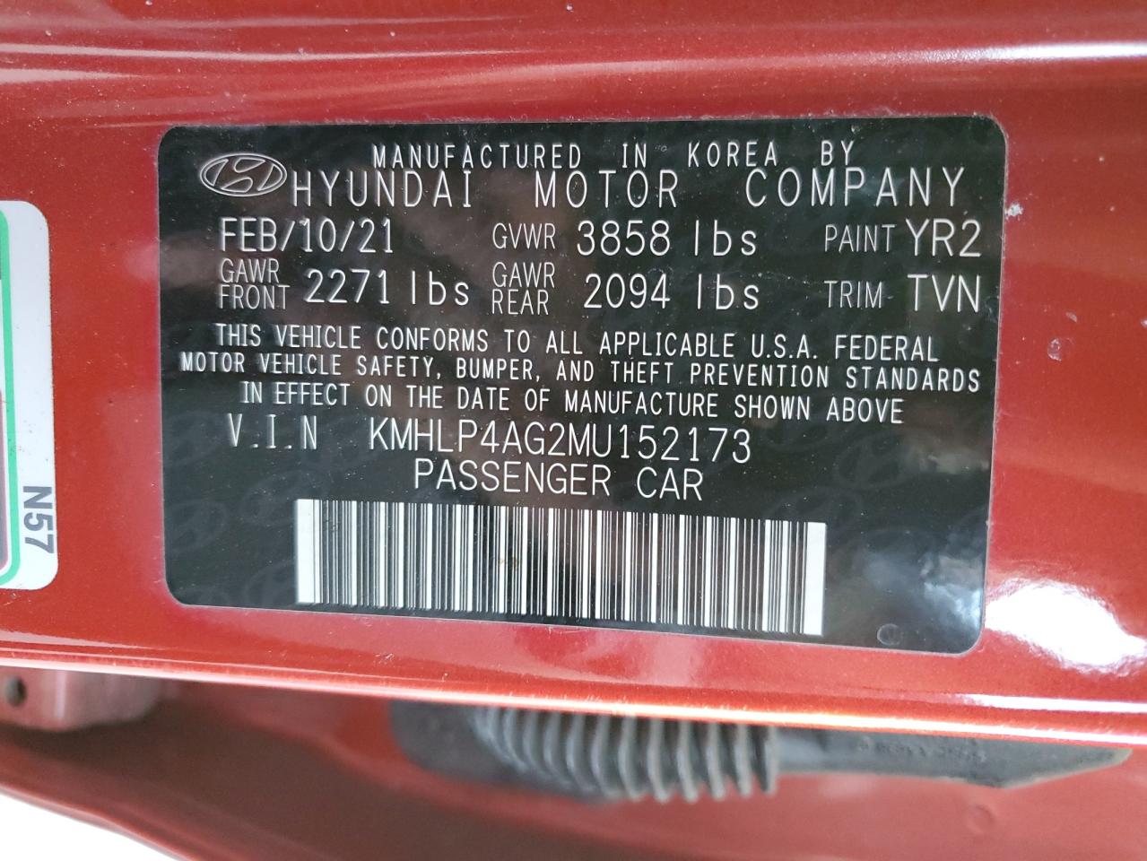 2021 Hyundai Elantra Limited VIN: KMHLP4AG2MU152173 Lot: 81429794