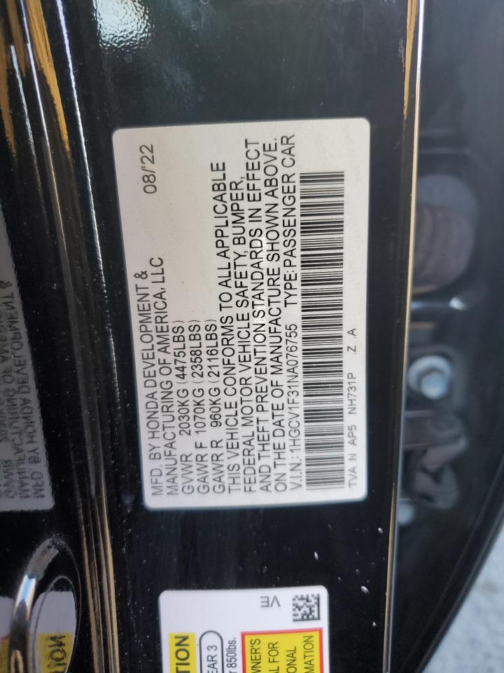 VIN 1HGCV1F31NA076755 2022 HONDA ACCORD no.12