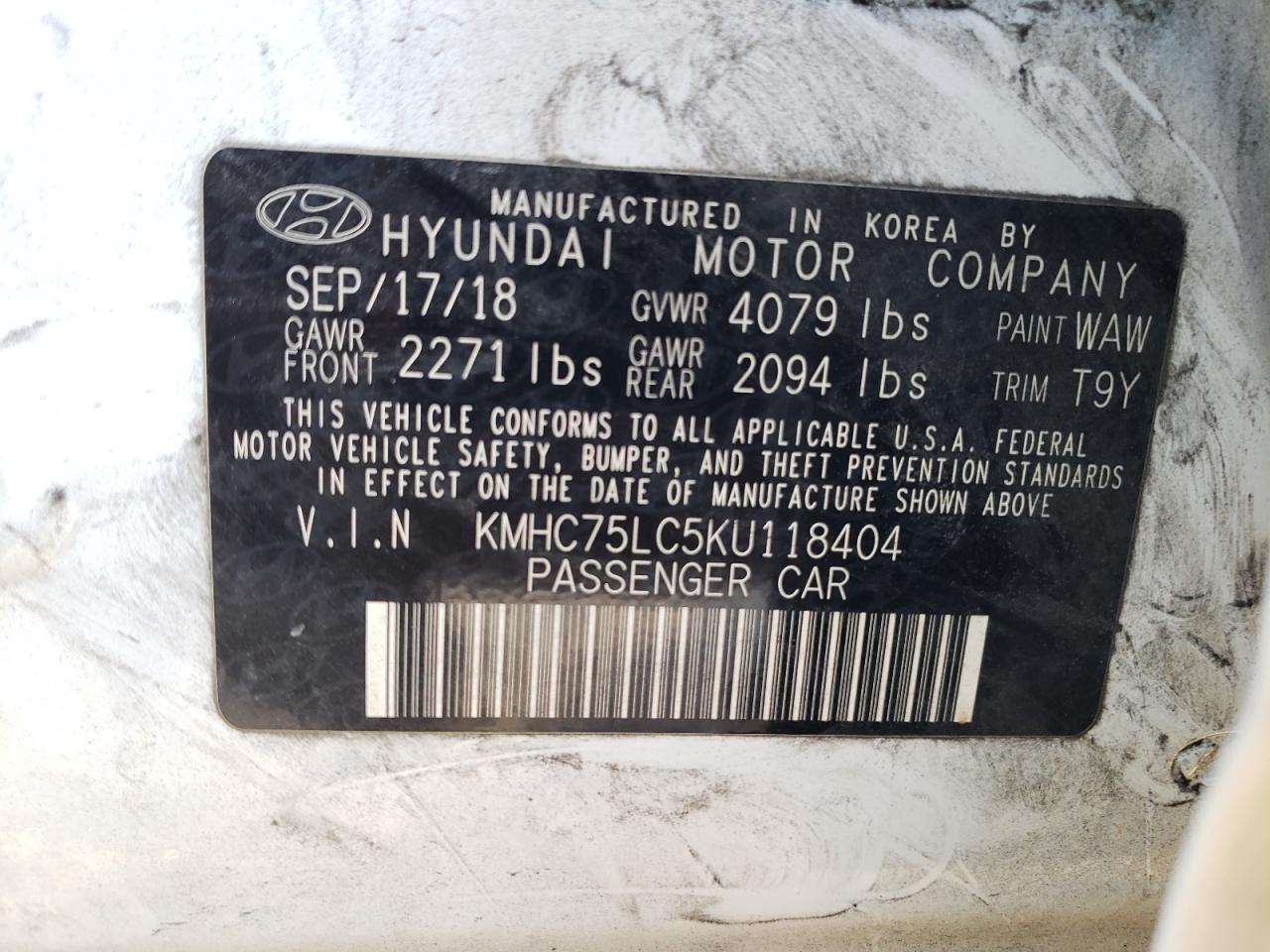 VIN KMHC75LC5KU118404 2019 HYUNDAI IONIQ no.13