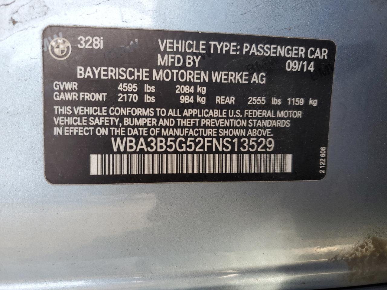 2015 BMW 328 Xi Sulev VIN: WBA3B5G52FNS13529 Lot: 80454234