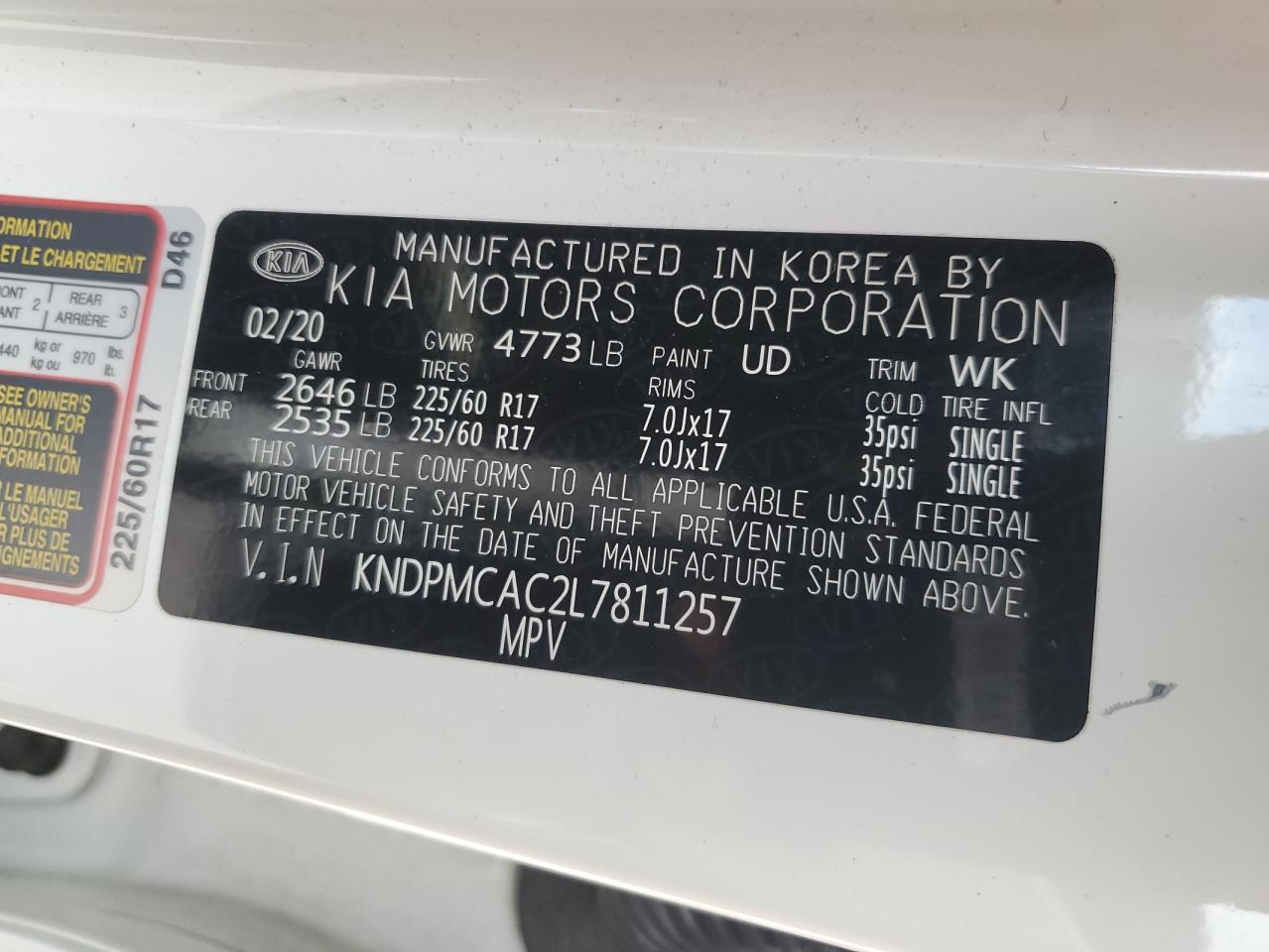 VIN KNDPMCAC2L7811257 2020 KIA SPORTAGE no.13