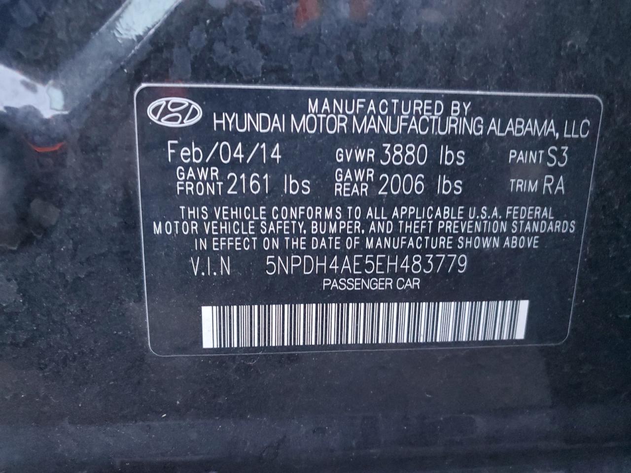 2014 Hyundai Elantra Se VIN: 5NPDH4AE5EH483779 Lot: 81411484