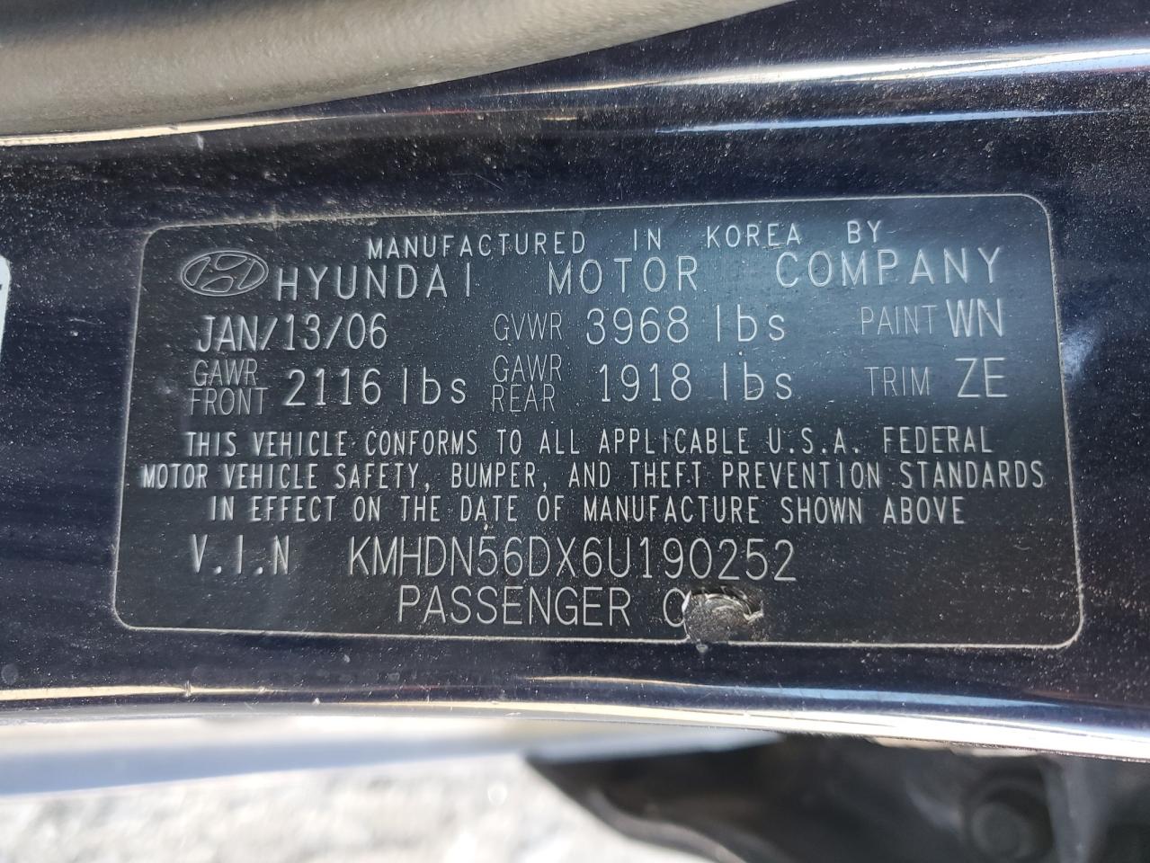 2006 Hyundai Elantra Gls VIN: KMHDN56DX6U190252 Lot: 81114974